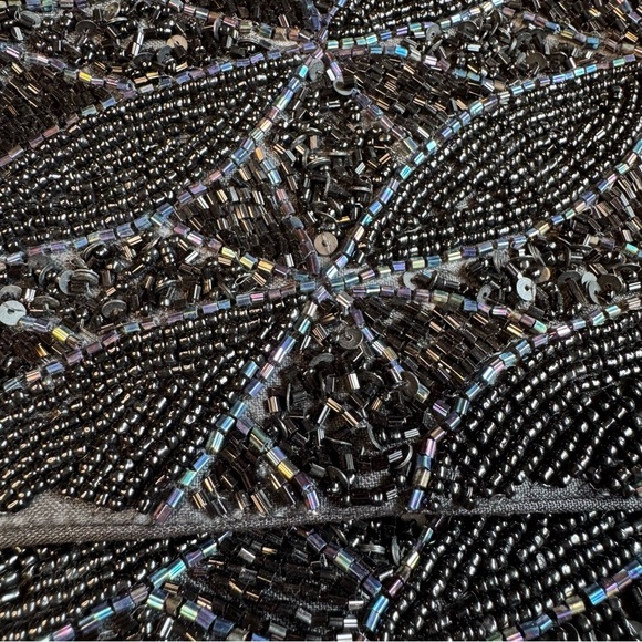 NWT Sfera Femme Black Beaded Evening Bag Handbag Clutch purse Chain Elegant B16 - Picture 7 of 9